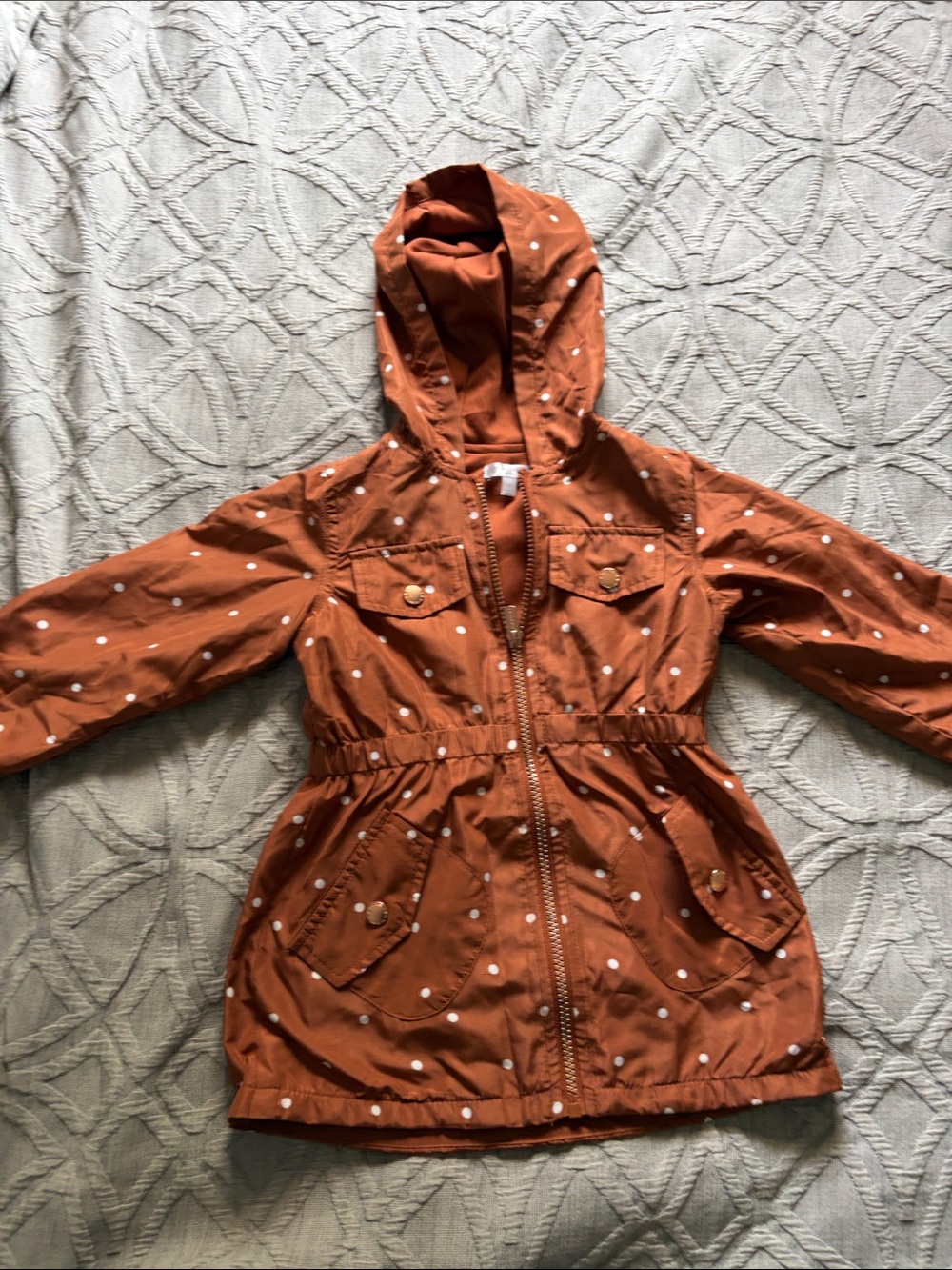 Tahari Rust Hooded Polka Dot Kids Coat